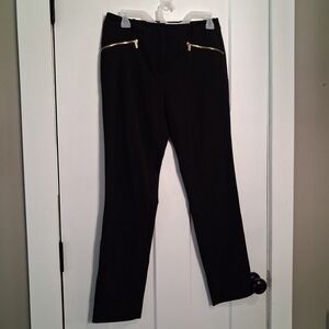 Calvin Klein Womens Black Gold Zipper Accent Straight Leg Dress Pants Size 2